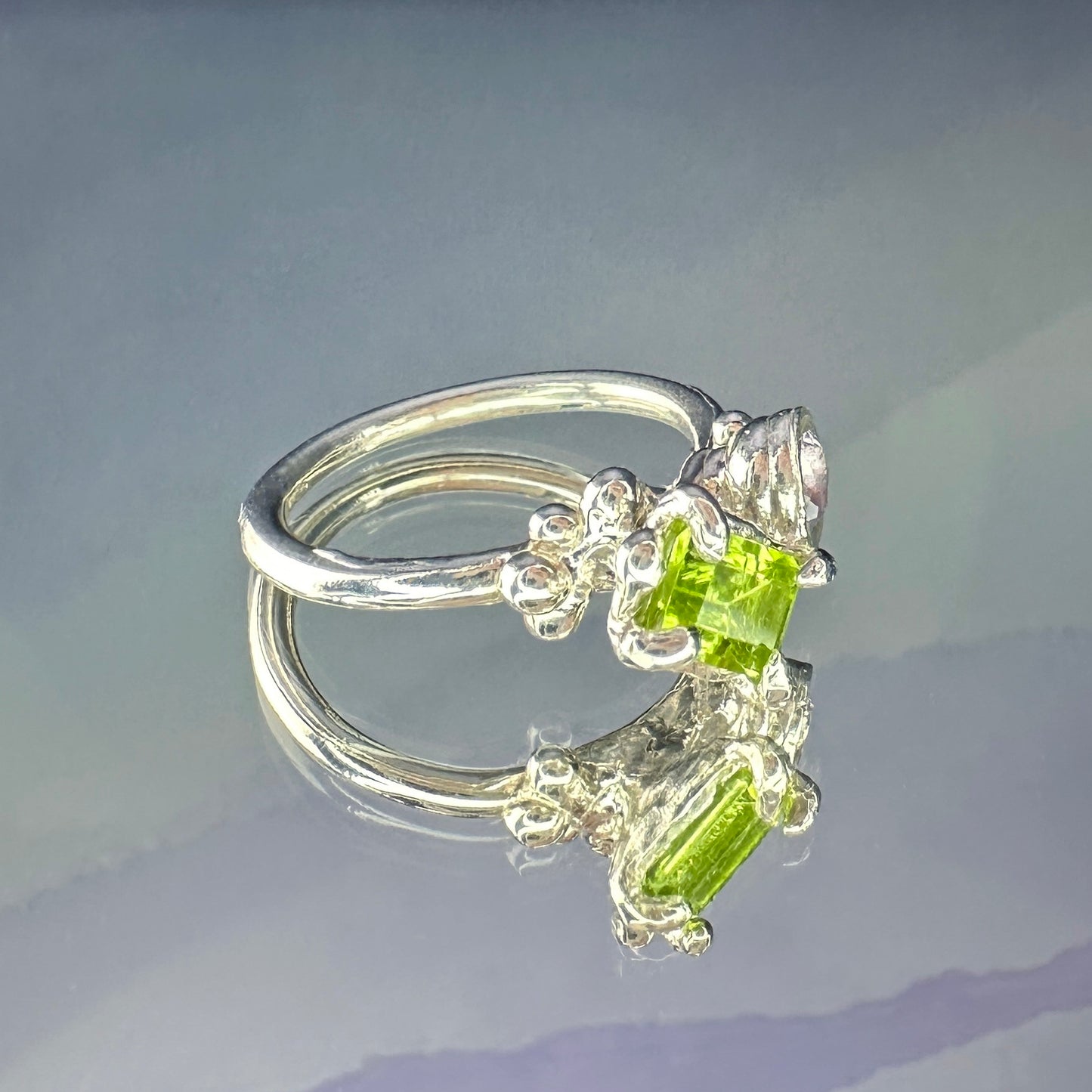 Sterling silver ‘X1’ ring with peridot and amethyst