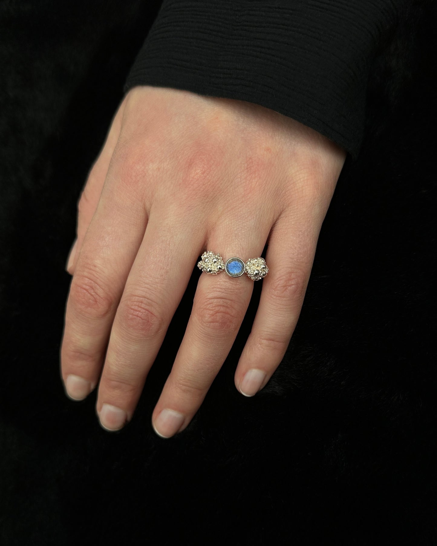 Sterling silver 'Champagne and Caviar' ring with labradorite